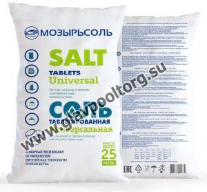Соль таблетированная Мозырьсоль универсальная для бассейнов, мешок 25 кг (2506075)