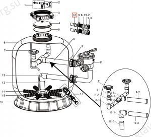 Адаптер распределительной системы фильтров Pool King KS750-1200, HKA, HLS, DE (02-0625)