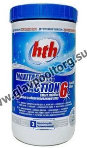 Быстрый и медленный хлор hth 6 в 1 Maxitab Action в таблетках по 250 гр., 1 кг (упаковка 6 шт.) K801792H1