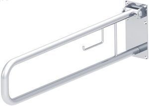 Поручень для инвалидов для унитаза откидной с бумагодержателем 840х250 мм Инвапром, белый (ПО-06.02.840.100.250)