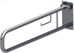 Поручень для инвалидов для унитаза откидной с бумагодержателем 840х250 мм Инвапром, нержавеющая сталь (ПО-06.02.840.100.250.Н)
