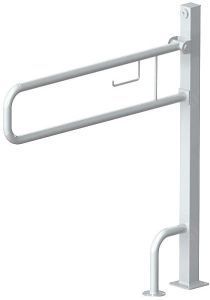 Поручень для инвалидов для унитаза откидной с бумагодержателем 915х970 мм Инвапром, белый (ПО-06.03.915.100.970)