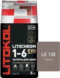 Затирочная смесь цементная Litokol Litochrom 1-6 Evo LE.130 (серый), 5 кг Затирочная смесь цементная Litokol Litochrom 1-6 Evo LE.130 (серый), 5 кг