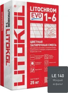 Затирочная смесь цементная Litokol Litochrom 1-6 Evo LE.140 (мокрый асфальт), 25 кг Затирочная смесь цементная Litokol Litochrom 1-6 Evo LE.140 (мокрый асфальт), 25 кг