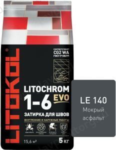 Затирочная смесь цементная Litokol Litochrom 1-6 Evo LE.140 (мокрый асфальт), 5 кг Затирочная смесь цементная Litokol Litochrom 1-6 Evo LE.140 (мокрый асфальт), 5 кг