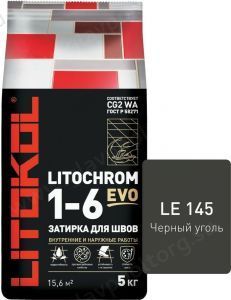Затирочная смесь цементная Litokol Litochrom 1-6 Evo LE.145 (черный уголь), 5 кг Затирочная смесь цементная Litokol Litochrom 1-6 Evo LE.145 (черный уголь), 5 кг