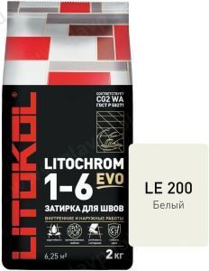 Затирочная смесь цементная Litokol Litochrom 1-6 Evo LE.200 (белый), 2 кг Затирочная смесь цементная Litokol Litochrom 1-6 Evo LE.200 (белый), 2 кг