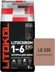 Затирочная смесь цементная Litokol Litochrom 1-6 Evo LE.235 (коричневый), 5 кг Затирочная смесь цементная Litokol Litochrom 1-6 Evo LE.235 (коричневый), 5 кг