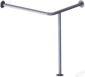 Поручень для инвалидов для раковины угловой с доп. опорой 800х735 мм Инвапром левый, нержавеющая сталь (ПР-05.08.735.645.800.Н)
