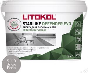 Затирочная смесь эпоксидная антибактериальная Litokol Starlike Defender EVO S.110 (Grigio Perla), 2 кг Затирочная смесь эпоксидная антибактериальная Litokol Starlike Defender EVO S.110 (Grigio Perla), 2 кг