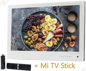 Влагостойкий встраиваемый Smart телевизор для кухни 23,8'' Avel, белый + Xiaomi Mi TV Stick (AVS2404BMWF)